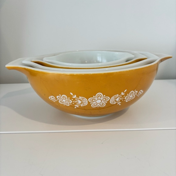 PYREX mixing bowls vintage butterfly gold Cinderella nesting set of 4 floral - Picture 6 of 16